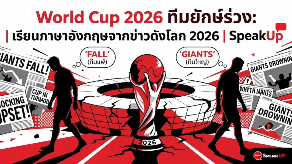 ปารากวัยล้มเยอรมนี โมร็อกโกเขี่ยเนเธอร์แลนด์ตกรอบฟุตบอลโลก 2026! เรียนคำศัพท์และไวยากรณ์อังกฤษจากข่าวจริง — upset, penalty shootout, stoppage time พร้อมแบบฝึกหัด 