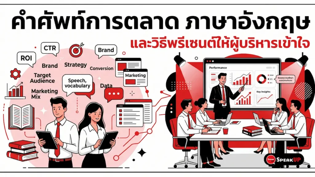 รวมศัพท์การตลาด ภาษาอังกฤษ ศัพท์เทคนิค SEO และ GA4 พร้อมวิธีพรีเซนต์ให้ผู้บริหารเข้าใจผลลัพธ์ทางธุรกิจ เจาะลึกโดยสถาบัน Speakup ที่เข้าใจคนวัยทำงาน
